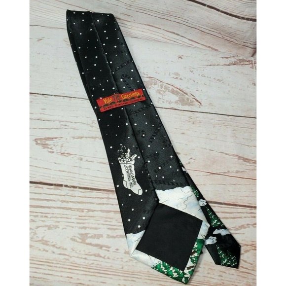Yule Tie Greetings Hallmark 100% Silk Christmas Tree Santa Snow Reindeer Tie - Picture 11 of 11